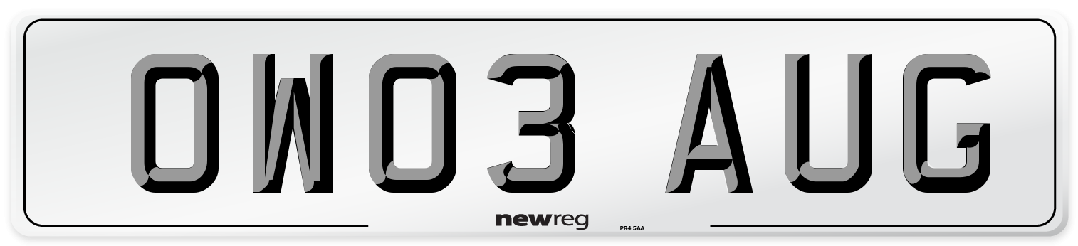 OW03 AUG Number Plate from New Reg